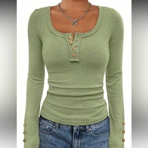 Mint Green Ribbed Long Sleeve Top